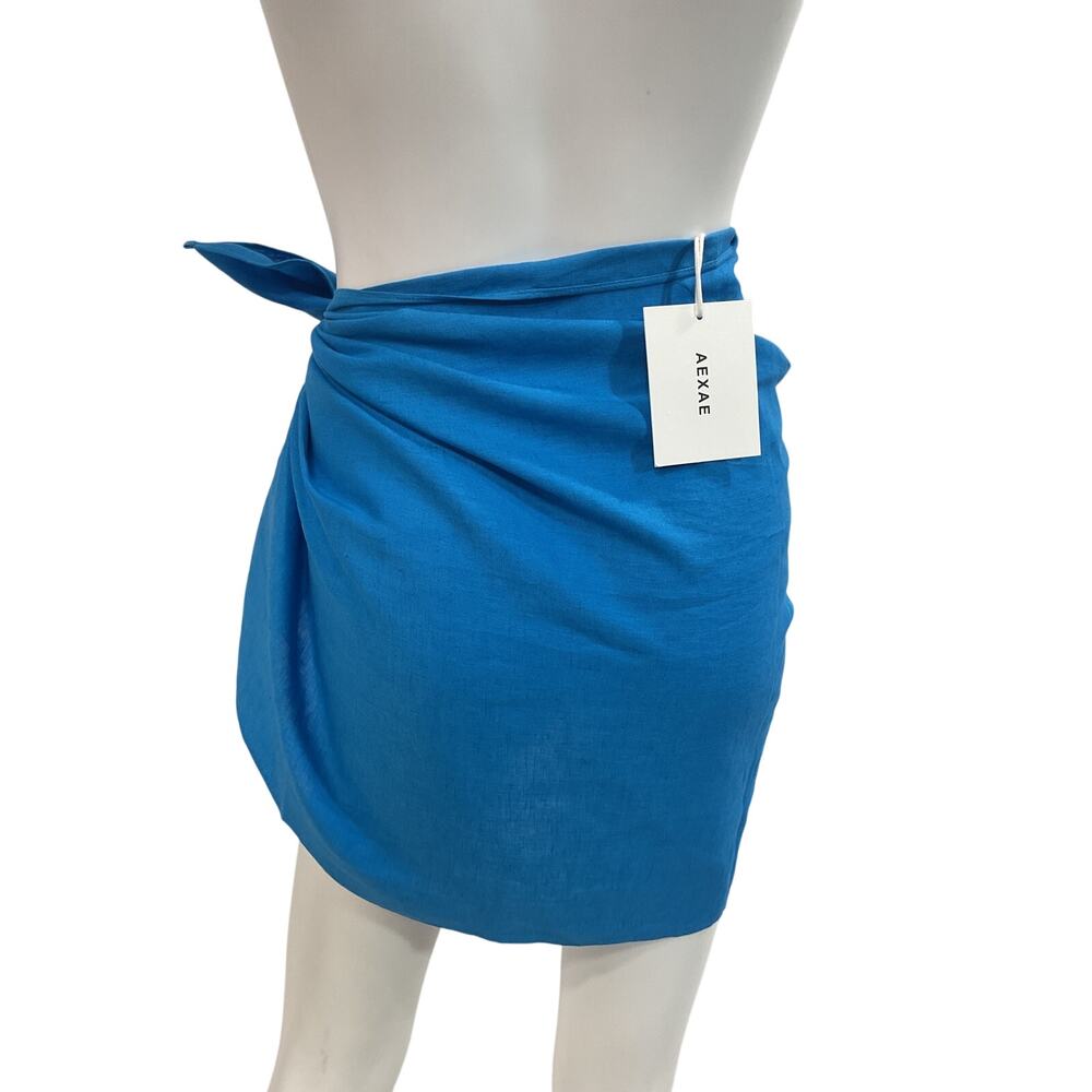 Aexae Blue Linen Mini Sarong Skirt Size OS - NWT - Picture 3 of 5